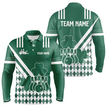 Load image into Gallery viewer, Green and White argyle pattern shamrock St Patrick's Day Men bowling shirts Custom Bowling Team Jersey NQS9383