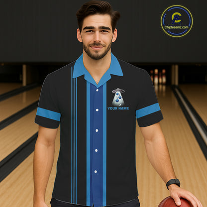 Black and Blue ufo alien Retro Bowling Hawaiian shirt Custom Bowling Team button up shirt NQS11462