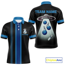 Load image into Gallery viewer, Black and Blue ufo alien Retro Bowling Polo, Quarter Zip Shirts for men Custom Bowling Team Jersey NQS11462