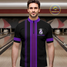 Load image into Gallery viewer, Black and Purple ufo alien Retro Bowling Polo, Quarter Zip Shirts for men Custom Bowling Team Jersey NQS11464
