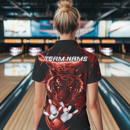 Personalized Red Lightning Thunder Storm Tiger Bowling Shirts For Women Custom Bowling Team Jerseys NQS9683