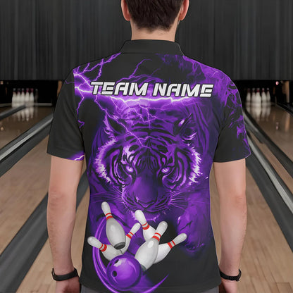 Personalized Purple Lightning Thunder Storm Tiger Bowling Shirts For Men Custom Bowling Team Jerseys NQS9684