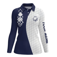 Load image into Gallery viewer, Womens golf polo shirts custom white golf ball skin golf apparel for ladies, golfing gifts | Navy NQS7631