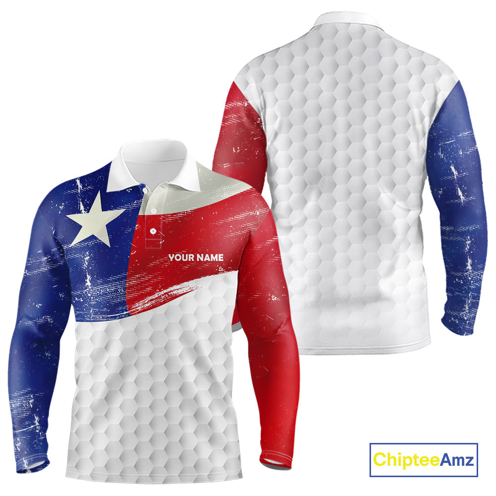Mens golf polo shirts Texas flag patriotic custom name golf shirts for men, gift for the golfers NQS9968