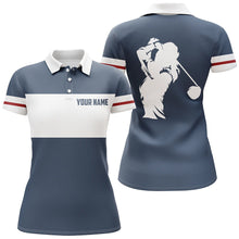 Load image into Gallery viewer, Blue and white Womens golf polo shirts custom golf attire for women, cool golf gifts NQS7825