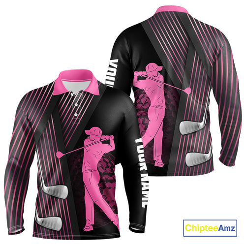 Black and pink Mens golf polo shirts custom golf clubs team golf shirts, golf tops for men NQS10117