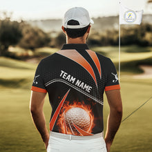Load image into Gallery viewer, Black and Orange Fire golf ball custom Men golf polo shirts, personalized golf outfits for team men NQS10124