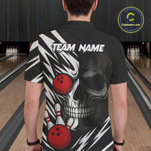 Load image into Gallery viewer, Black and White Skull Bowling Polo, Quarter Zip shirts for Men Custom Skull Team Bowling Jerseys NQS10261