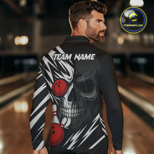 Load image into Gallery viewer, Black and White Skull Bowling Polo, Quarter Zip shirts for Men Custom Skull Team Bowling Jerseys NQS10261