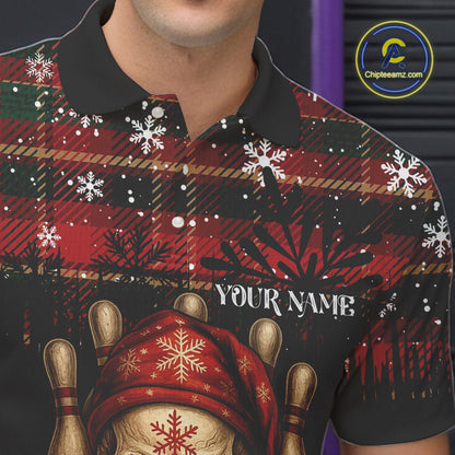 Black & Red Plaid Christmas pattern Skull Bowling Shirts For Men Custom Team Bowling outfit jerseys NQS11057