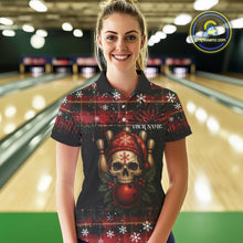 Load image into Gallery viewer, Black &amp; Red Plaid Christmas pattern Skull Bowling Shirts For Women Custom Team Bowling outfit jersey NQS11057