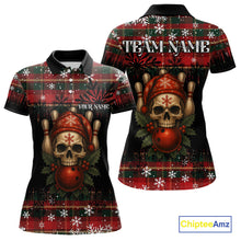 Load image into Gallery viewer, Black &amp; Red Plaid Christmas pattern Skull Bowling Shirts For Women Custom Team Bowling outfit jersey NQS11057