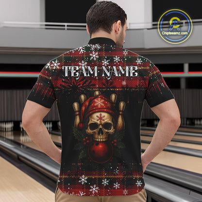 Black & Red Plaid Christmas pattern Skull Bowling Shirts For Men Custom Team Bowling outfit jerseys NQS11057