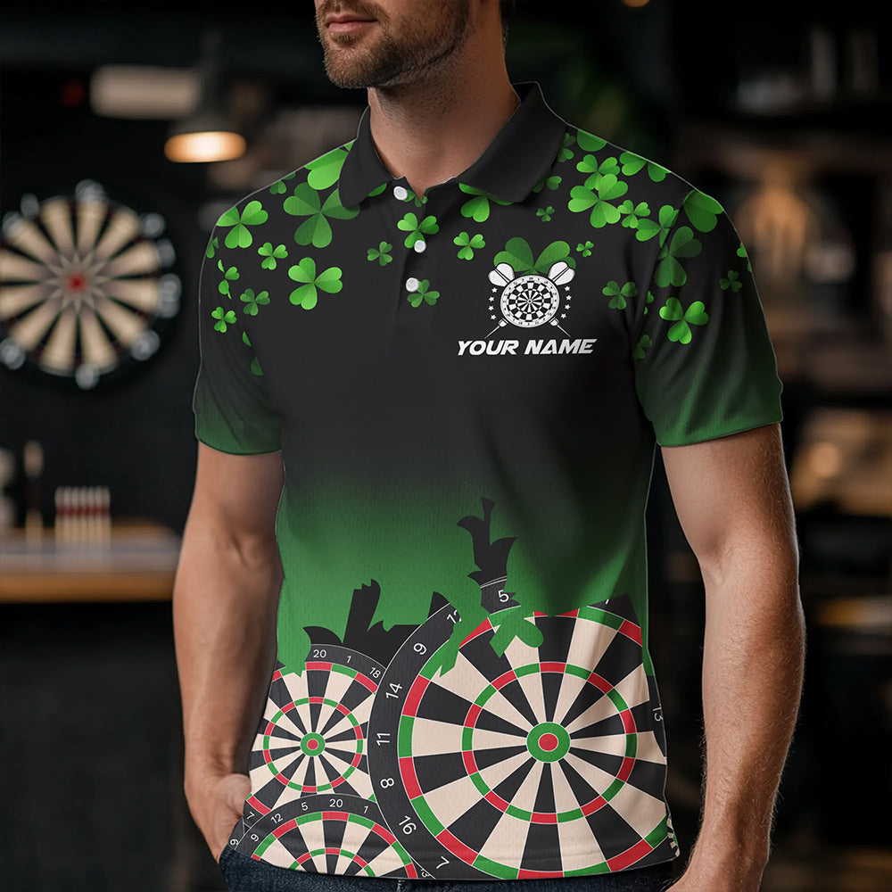 Green Shamrock Darts Board pattern Lucky Darts Shirt For Men Custom St Patrick Day Team Darts Jersey NQS9389