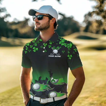 Green shamrock Flame golf ball Men golf polo shirts Customize St Patrick Day team mens golf shirts NQS9391