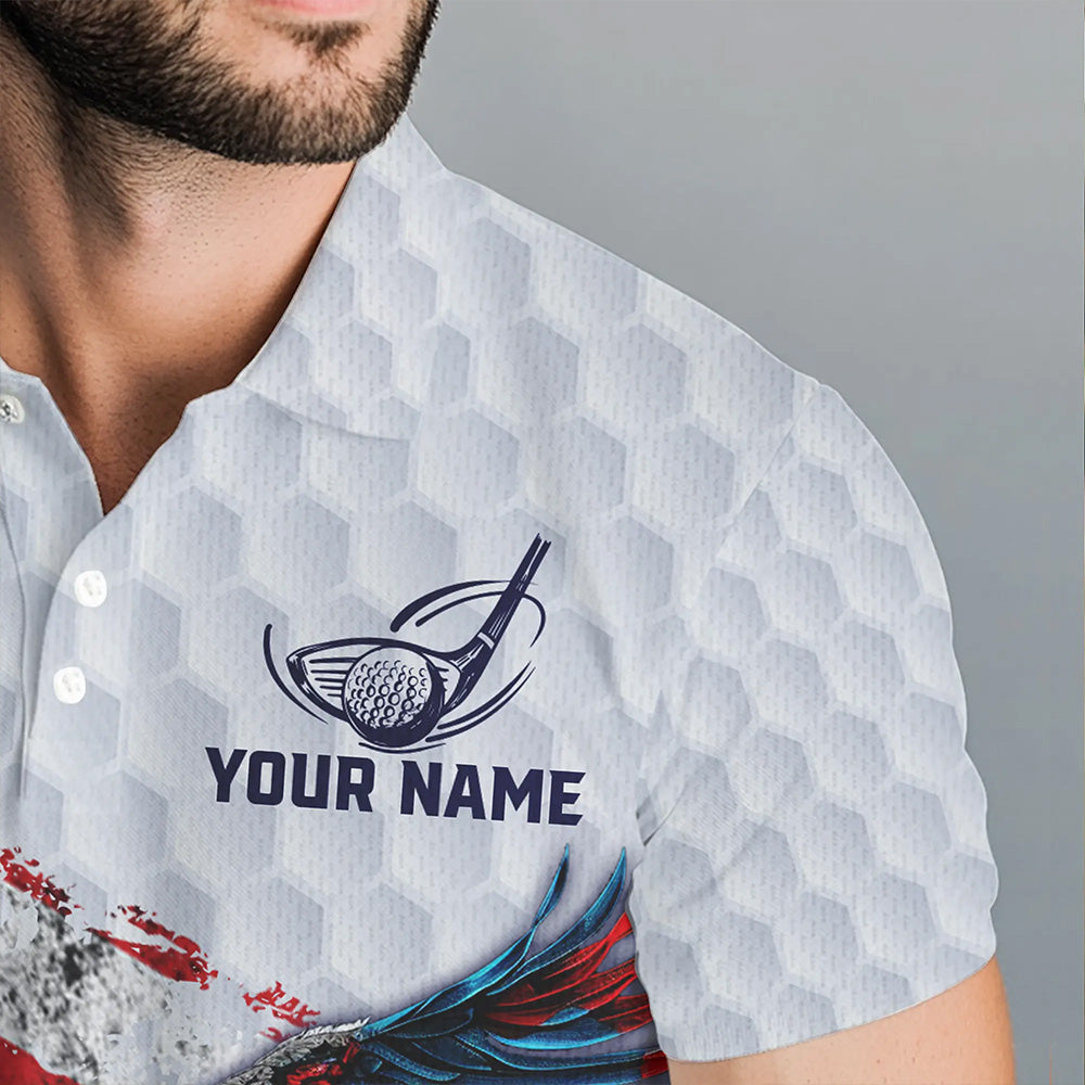 Personalized American Flag Eagle White Men golf polo shirts Custom patriotic golf tops for Men NQS9541