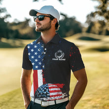 Load image into Gallery viewer, Black American Flag Mens Golf Polo Shirts Custom Golf attire for men, patriotic golf gifts NQS9696