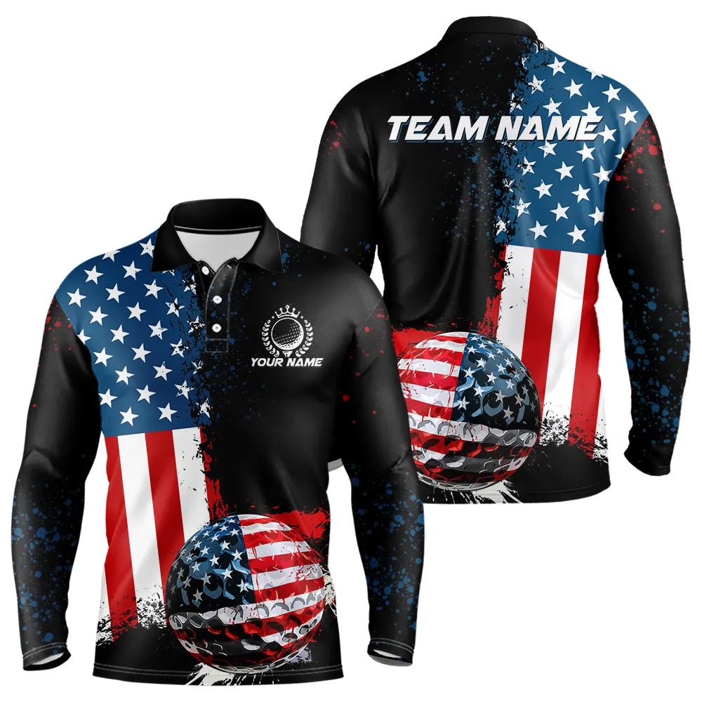 Black American Flag Mens Golf Polo Shirts Custom Golf attire for men, patriotic golf gifts NQS9696