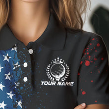 Load image into Gallery viewer, Black American Flag Women Golf Polo Shirts Custom Golf attire for ladies, patriotic golf gifts NQS9696