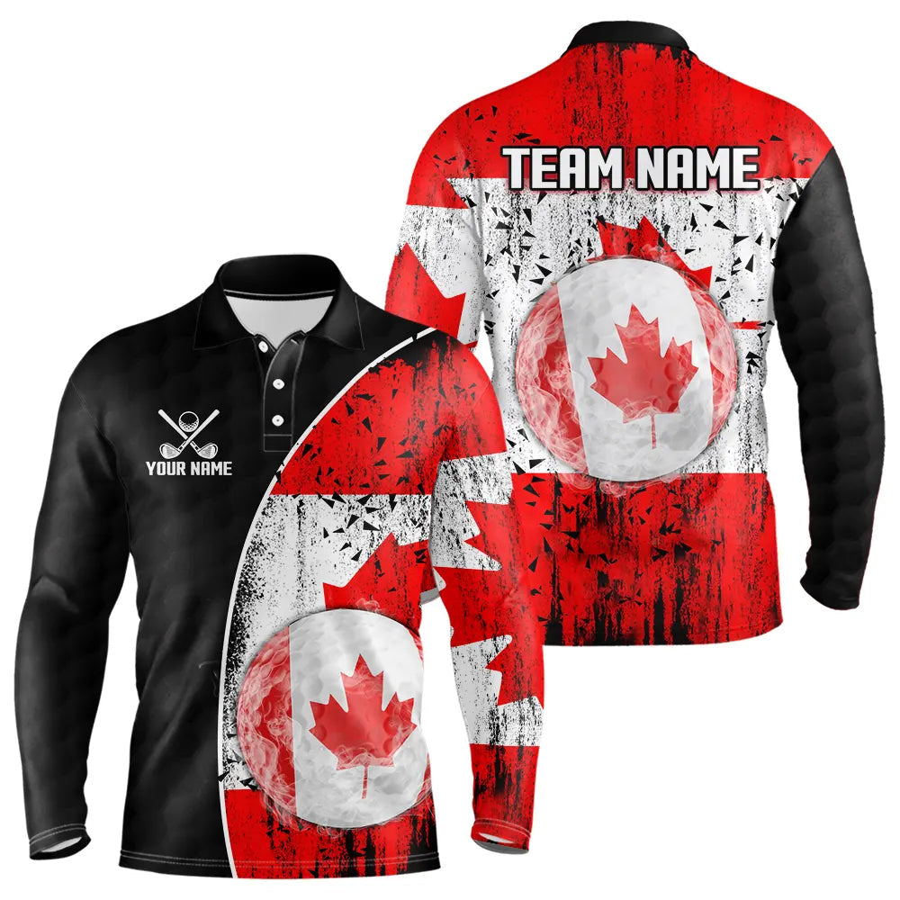 Personalized Black Camo Golf Polo Shirts For Men Custom Canadian Flag patriotic golf shirts outfit NQS9699