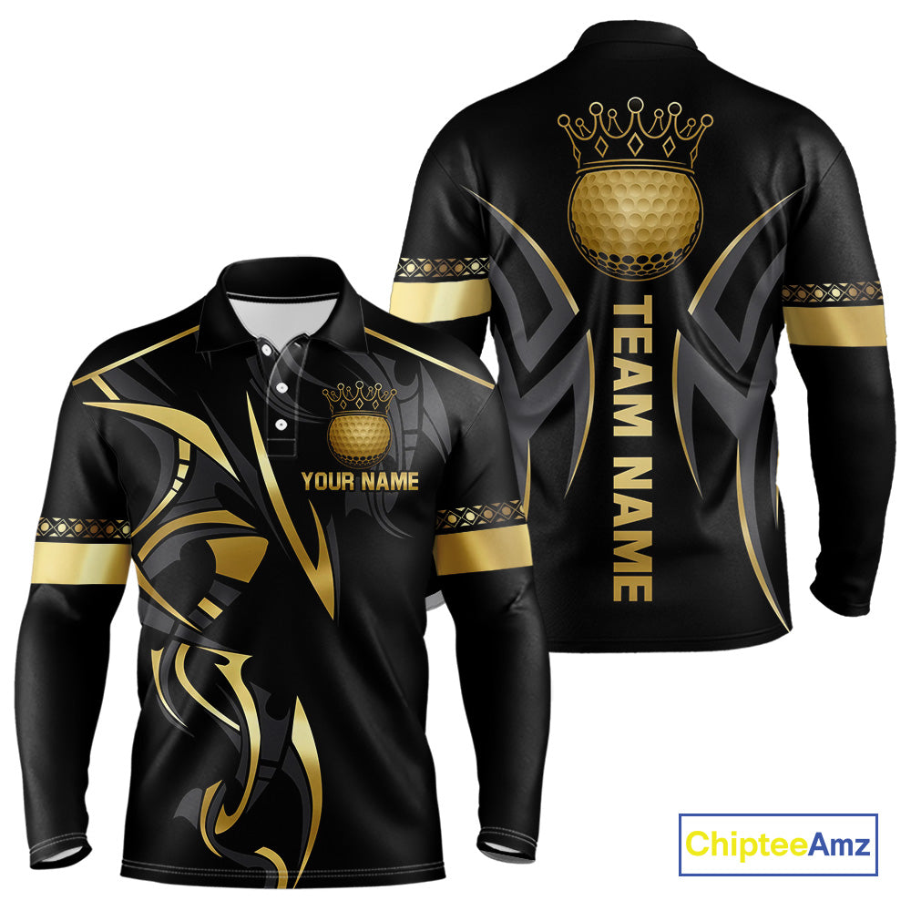 Black and Gold crown Men golf polo shirts Custom Golf Team jerseys, cool golf gifts NQS10125