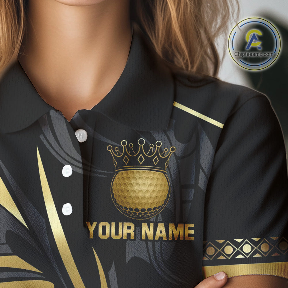 Black and Gold crown Women golf polo shirts Custom Golf Team jerseys, cool golf gifts NQS10125