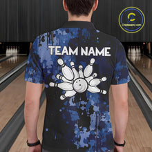 Load image into Gallery viewer, Blue Camo Bowling Polo, Quarter Zip Shirts For Men Custom Bowling Team Jerseys, Gift For Bowlers NQS10454