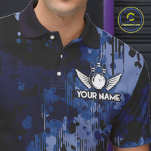 Load image into Gallery viewer, Blue Camo Bowling Polo, Quarter Zip Shirts For Men Custom Bowling Team Jerseys, Gift For Bowlers NQS10454
