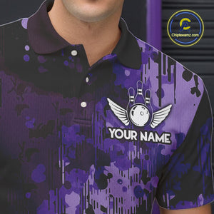 Purple Camo Bowling Polo, Quarter Zip Shirts For Men Custom Bowling Team Jerseys, Gift For Bowlers NQS10455