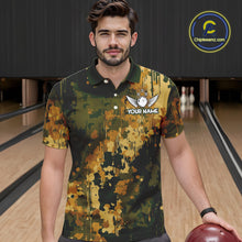 Load image into Gallery viewer, Yellow Camo Bowling Polo, Quarter Zip Shirts For Men Custom Bowling Team Jerseys, Gift For Bowlers NQS10456