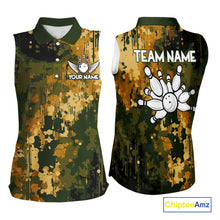 Load image into Gallery viewer, Yellow Camo Bowling Sleeveless Polo Shirt For Women Custom Bowling Team Jerseys, Gift For Bowlers NQS10456