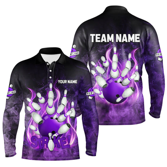 Purple Flame Strike Bowling Shirts For Men Custom Bowling Team League Jerseys, mens bowling shirts NQS8476
