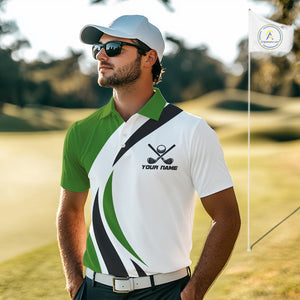 Green and White Men golf polo shirt Custom golf attire for men, gifts for golf lovers NQS10664