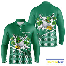 Load image into Gallery viewer, Green argyle pattern St Patrick Golf Polo Golf shirts for Men Custom gifts for the golfer NQS11476