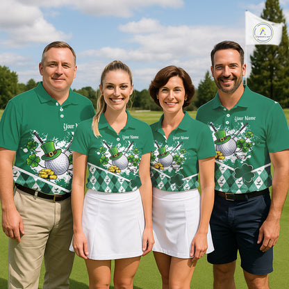 Green argyle pattern St Patrick Golf Polo Golf shirts for Women Custom gifts for the golfer NQS11476