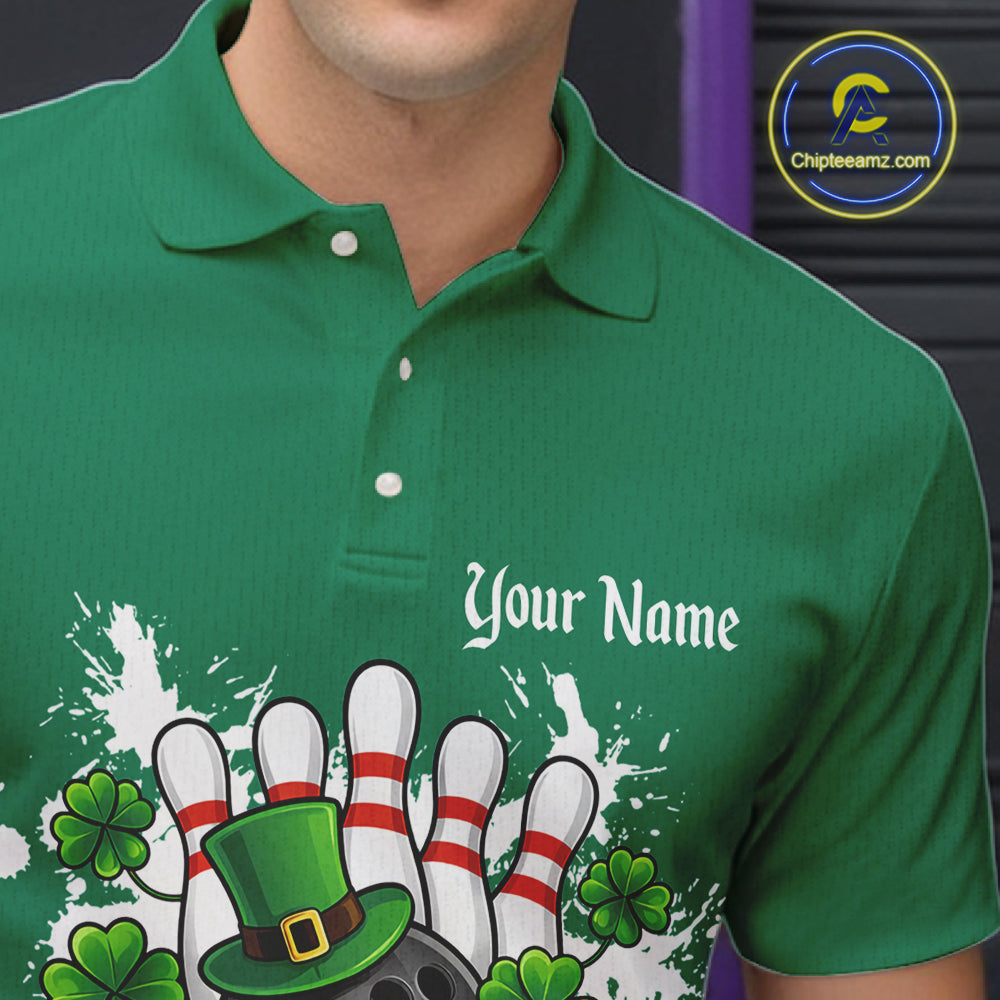 Green argyle pattern St Patrick Bowling Polo, 1/4 zip shirts for Men Custom team bowling jerseys NQS11477