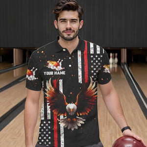 Personalized Black American Flag Flame Eagle Bowling Shirts For Men Custom patriotic bowling jerseys NQS9549