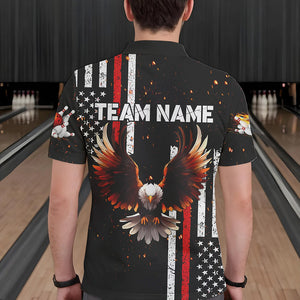 Personalized Black American Flag Flame Eagle Bowling Shirts For Men Custom patriotic bowling jerseys NQS9549