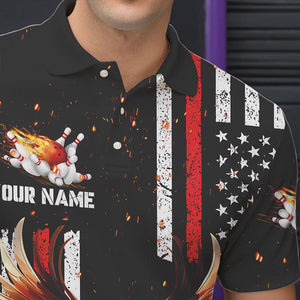 Personalized Black American Flag Flame Eagle Bowling Shirts For Men Custom patriotic bowling jerseys NQS9549