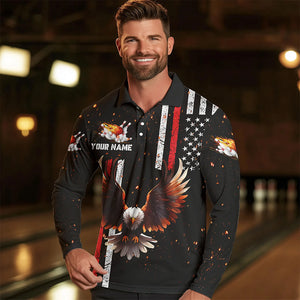 Personalized Black American Flag Flame Eagle Bowling Shirts For Men Custom patriotic bowling jerseys NQS9549