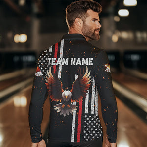 Personalized Black American Flag Flame Eagle Bowling Shirts For Men Custom patriotic bowling jerseys NQS9549