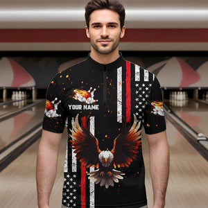 Personalized Black American Flag Flame Eagle Bowling Shirts For Men Custom patriotic bowling jerseys NQS9549