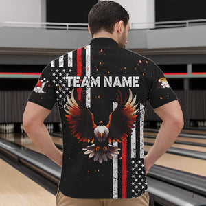 Personalized Black American Flag Flame Eagle Bowling Shirts For Men Custom patriotic bowling jerseys NQS9549