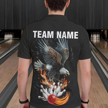 Load image into Gallery viewer, Black Mens Bowling Polo, 1/4 Zip Shirt Custom Flame Eagle Lightning bowling outfit gifts for bowlers NQS9707
