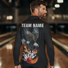 Load image into Gallery viewer, Black Mens Bowling Polo, 1/4 Zip Shirt Custom Flame Eagle Lightning bowling outfit gifts for bowlers NQS9707