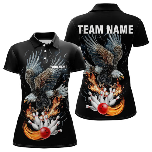Black Women Bowling Polo, 1/4 Zip Shirt Custom Flame Eagle Lightning bowling outfit gifts for bowlers NQS9707