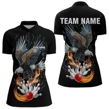 Load image into Gallery viewer, Black Women Bowling Polo, 1/4 Zip Shirt Custom Flame Eagle Lightning bowling outfit gifts for bowlers NQS9707