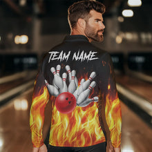 Load image into Gallery viewer, Flame Eagle Mens Bowling Polo, Quarter Zip Shirt Custom team Mens bowling outfit gifts for bowlers NQS9708