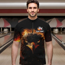 Load image into Gallery viewer, Flame Eagle Mens Bowling Polo, Quarter Zip Shirt Custom team Mens bowling outfit gifts for bowlers NQS9708