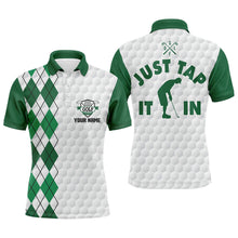 Load image into Gallery viewer, White golf shirt mens custom name Just tap it in green argyle pattern team mens polo golf shirts NQS5490